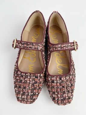 Sam Edelman Michaela Tweed Burgundy Mary Jane Flats Women's Size 5